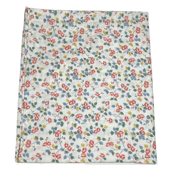 Vintage Cannon Monticello Flat Sheet Blue Pink Yellow Floral Linen Retro Classic - Picture 2 of 6